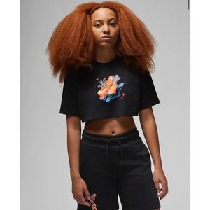 NIKE Air Jordan Cropped Graphic T-Shirt Black Women's Size Large FB5213-010